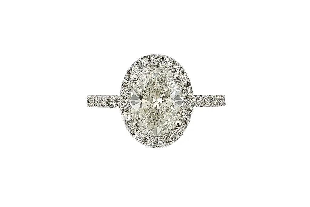Natural, Brilliant Oval Diamond Halo Engagement Ring - Image 2