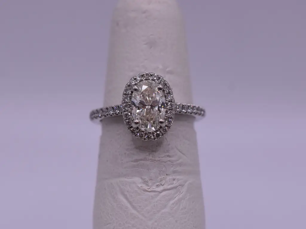 Natural, Brilliant Oval Diamond Halo Engagement Ring