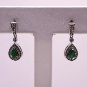 Natural Emerald and Diamond Drop Earrings
