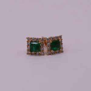 Emerald And Diamond Halo Stud Earrings