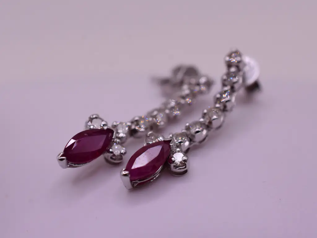 Natural Diamond and Ruby Anniversary Dangle Earrings - Image 2
