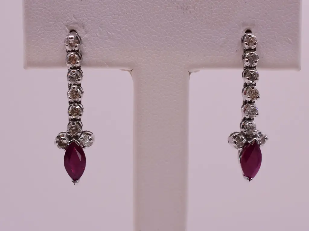 Natural Diamond and Ruby Anniversary Dangle Earrings