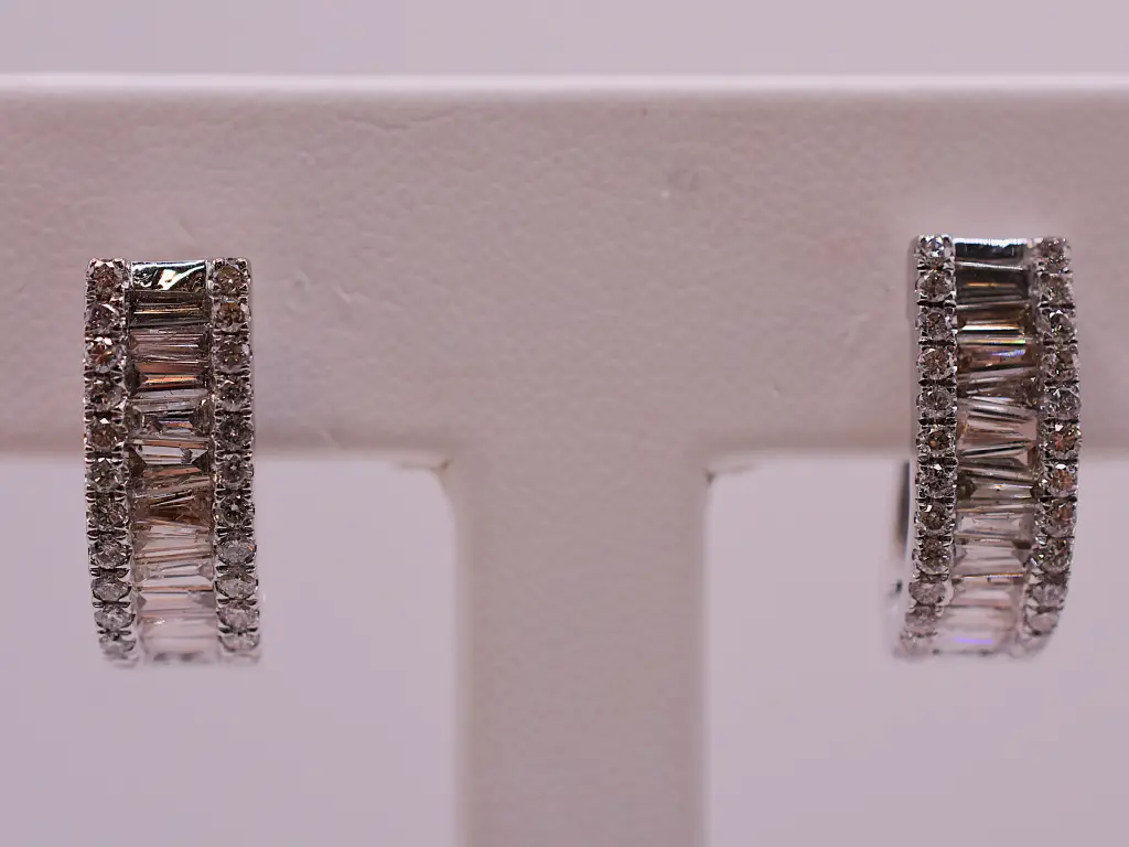 Natural Baguette and Round Diamond Dangle Earrings