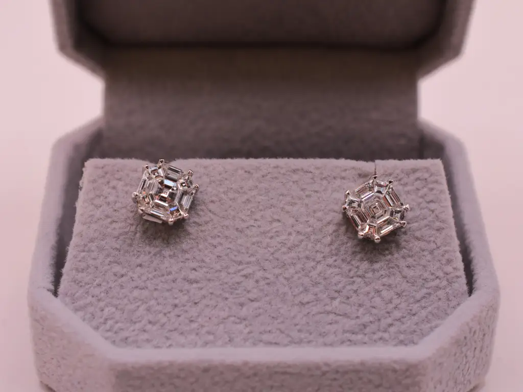 Octagon Diamond Puzzle Stud Earrings - Image 2
