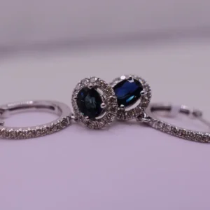 Natural Sapphire and Diamond Halo Drop Earrings