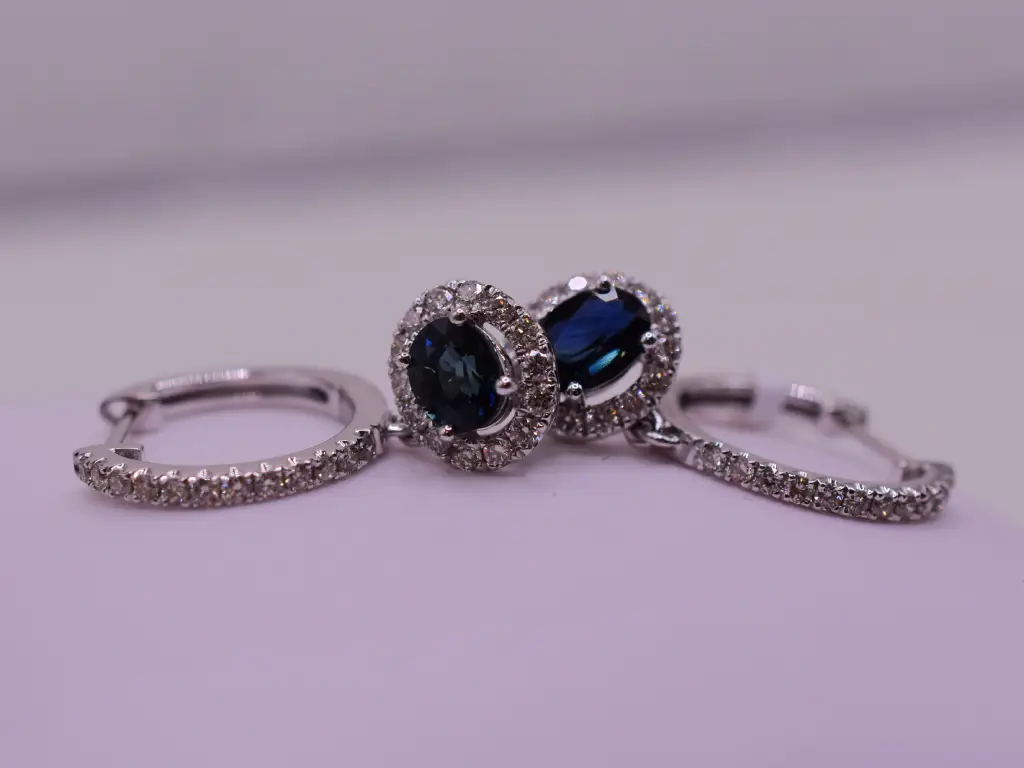 Natural Sapphire and Diamond Halo Drop Earrings