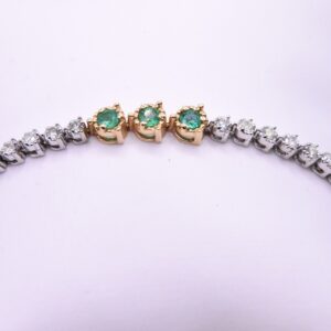 CJ098 Emerald & Diamond Tennis Bracelet - 14K White & Yellow Gold - Front View